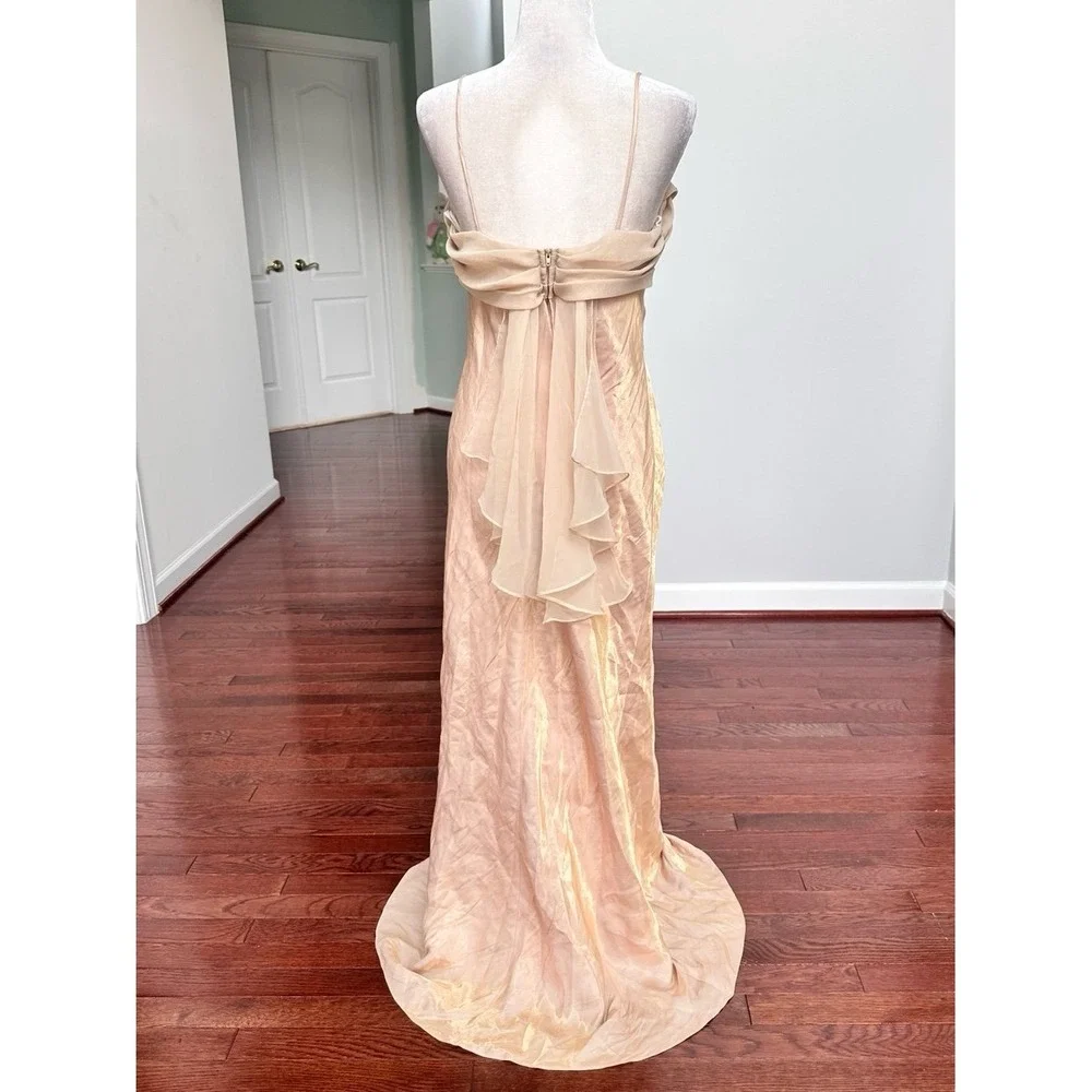 Vintage 2000s Dollar Metallic Gold Cowl Neck Simple Elegant Fairy Gown Dress XL - Picture 4 of 12